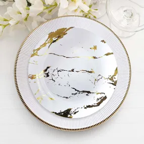 10 Pack 10" Gold and White Marble Print Plastic Dinner Party Plates, Disposable Plates