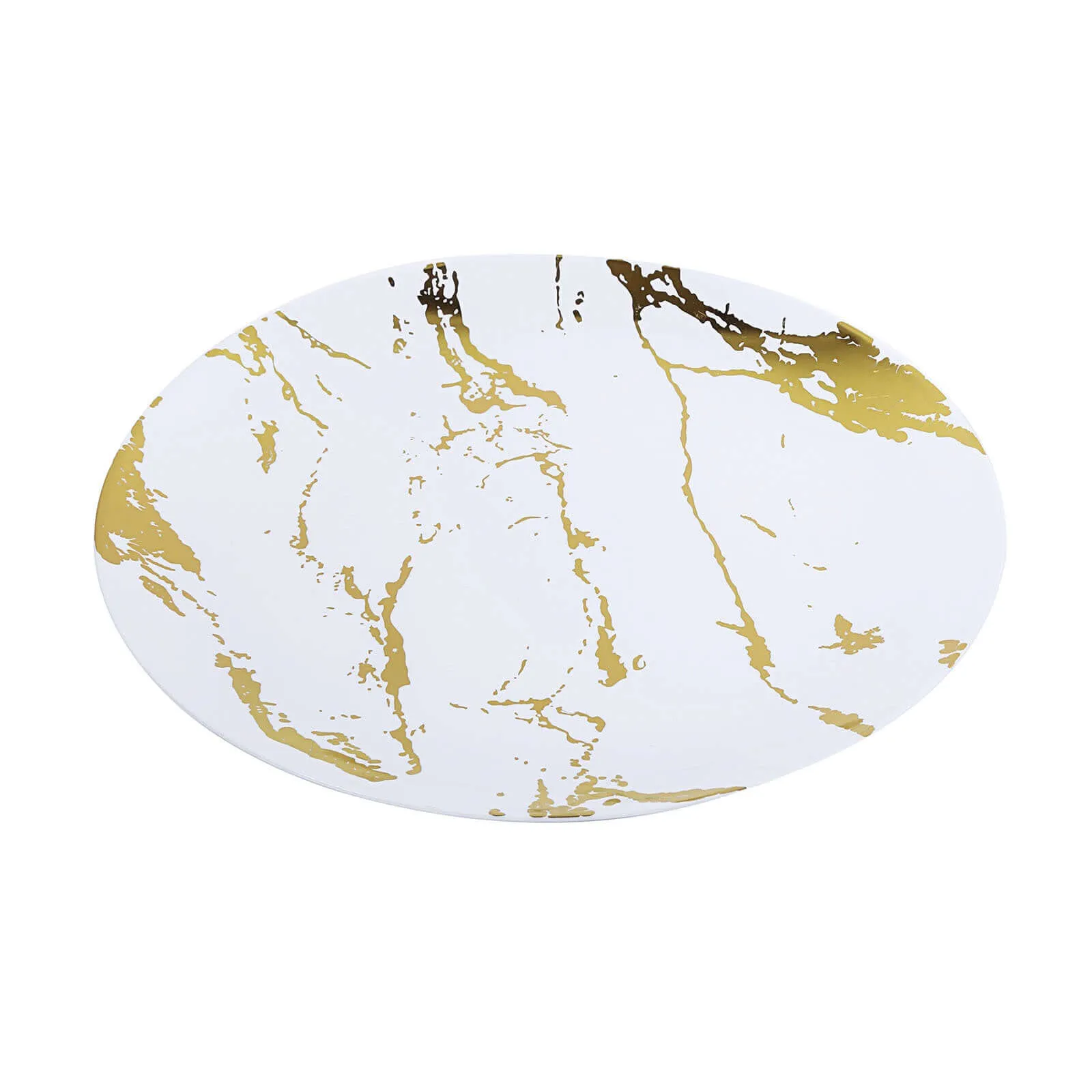 10 Pack 10" Gold and White Marble Print Plastic Dinner Party Plates, Disposable Plates