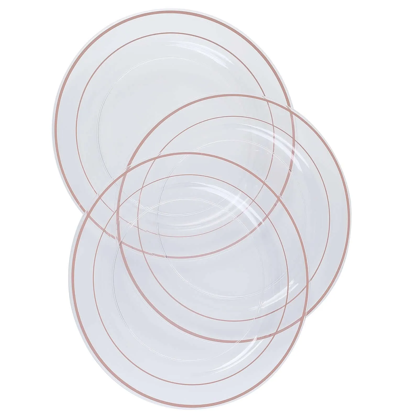 10 Pack 10" Très Chic Rose Gold Rim Clear Disposable Dinner Plates, Plastic Party Plates