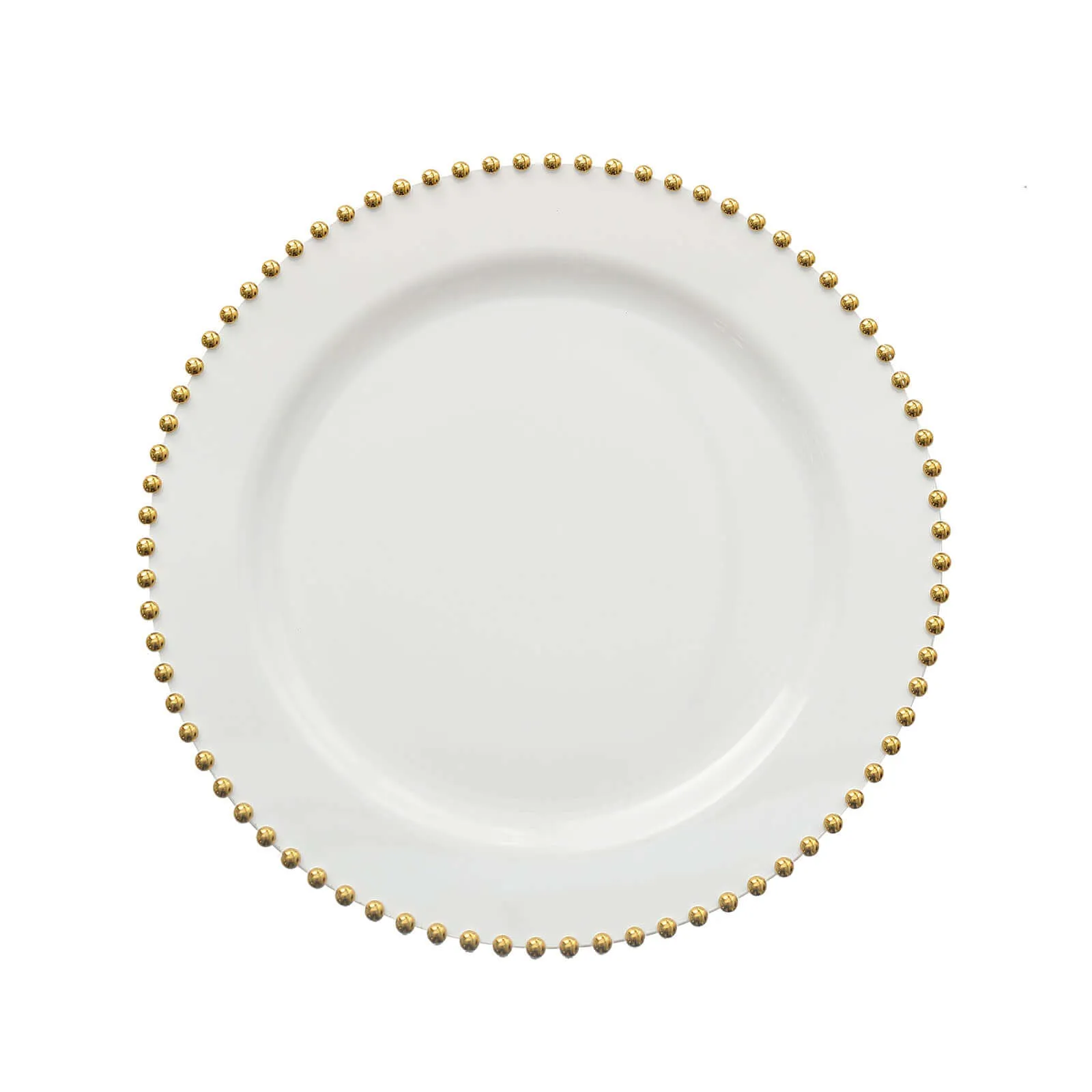 10 Pack 10" White Gold Beaded Rim Disposable Dinner Plates, Round Plastic Party Plates