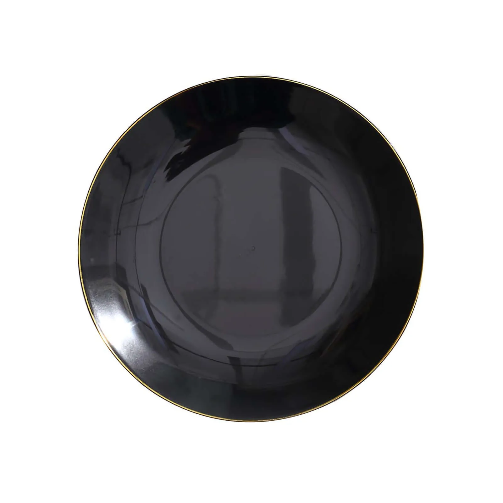 10 Pack 8" Glossy Black Round Plastic Salad Plates With Gold Rim, Disposable Appetizer Dessert Party Plates