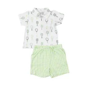 ANGEL DEAR MINI GREEN GINGHAM POLO SHIRT & SHORT SET