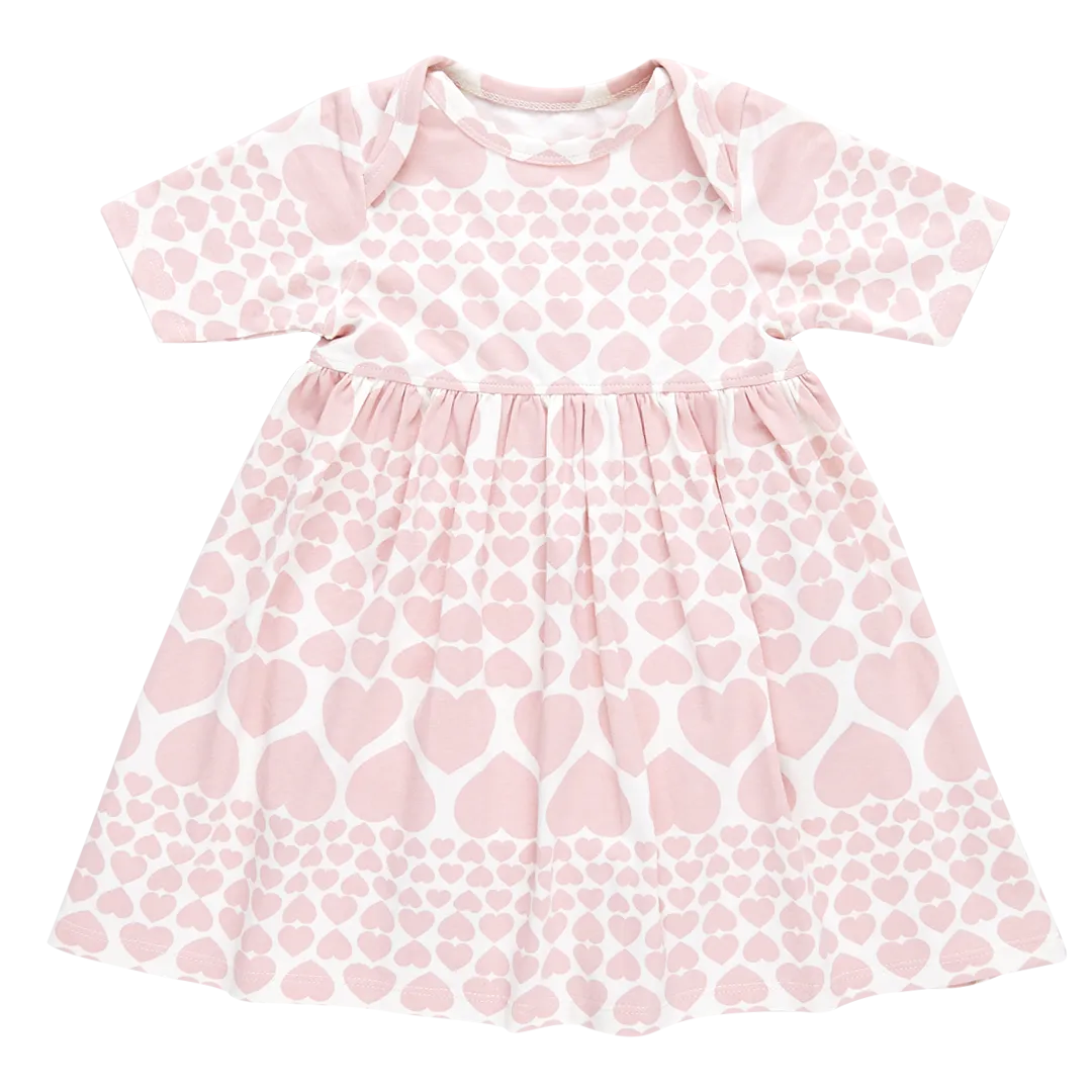 Baby Girls Organic Steph Dress - Pink Cascading Hearts