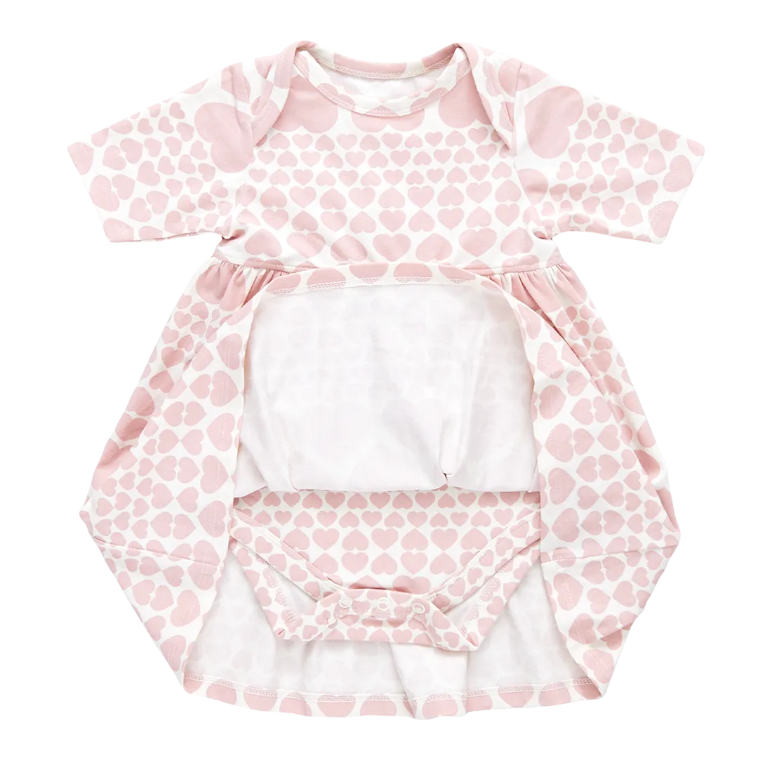 Baby Girls Organic Steph Dress - Pink Cascading Hearts