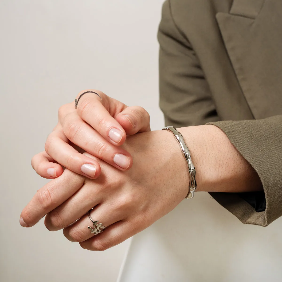 Bamboo Bangle Bracelet  - Silver