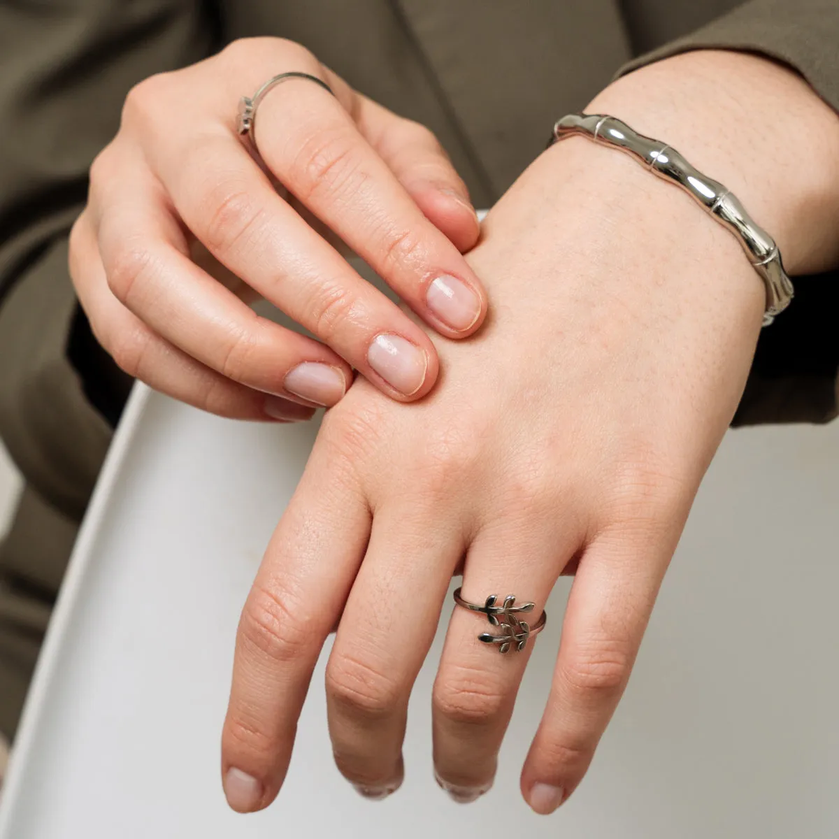 Bamboo Bangle Bracelet  - Silver