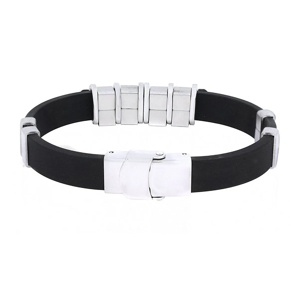 Black Surgical Stainless Steel Rubber Bracelet For Men