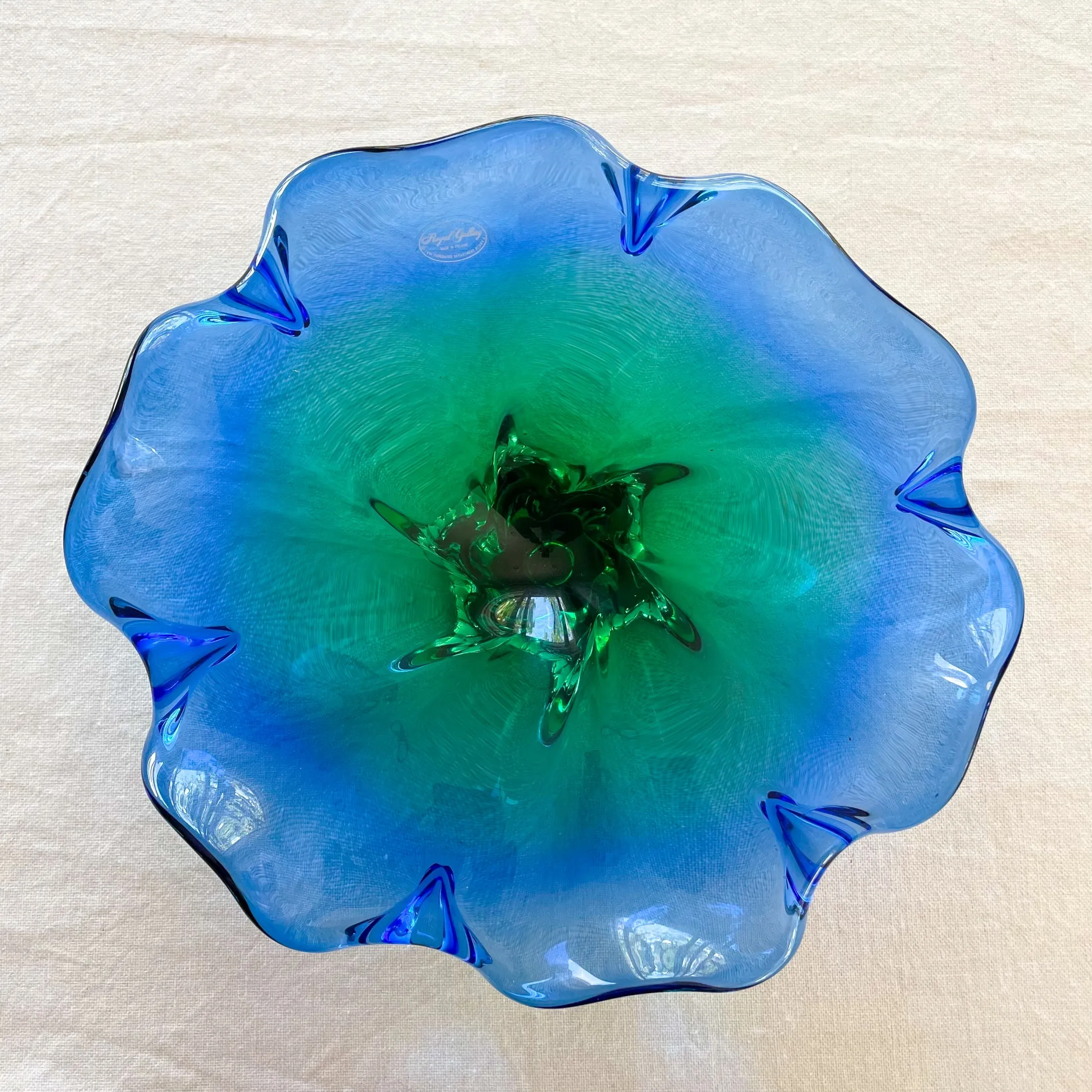 Blue/Green Art Glass Bowl/Display, Royal Gallery Made in Poland, Murano Style