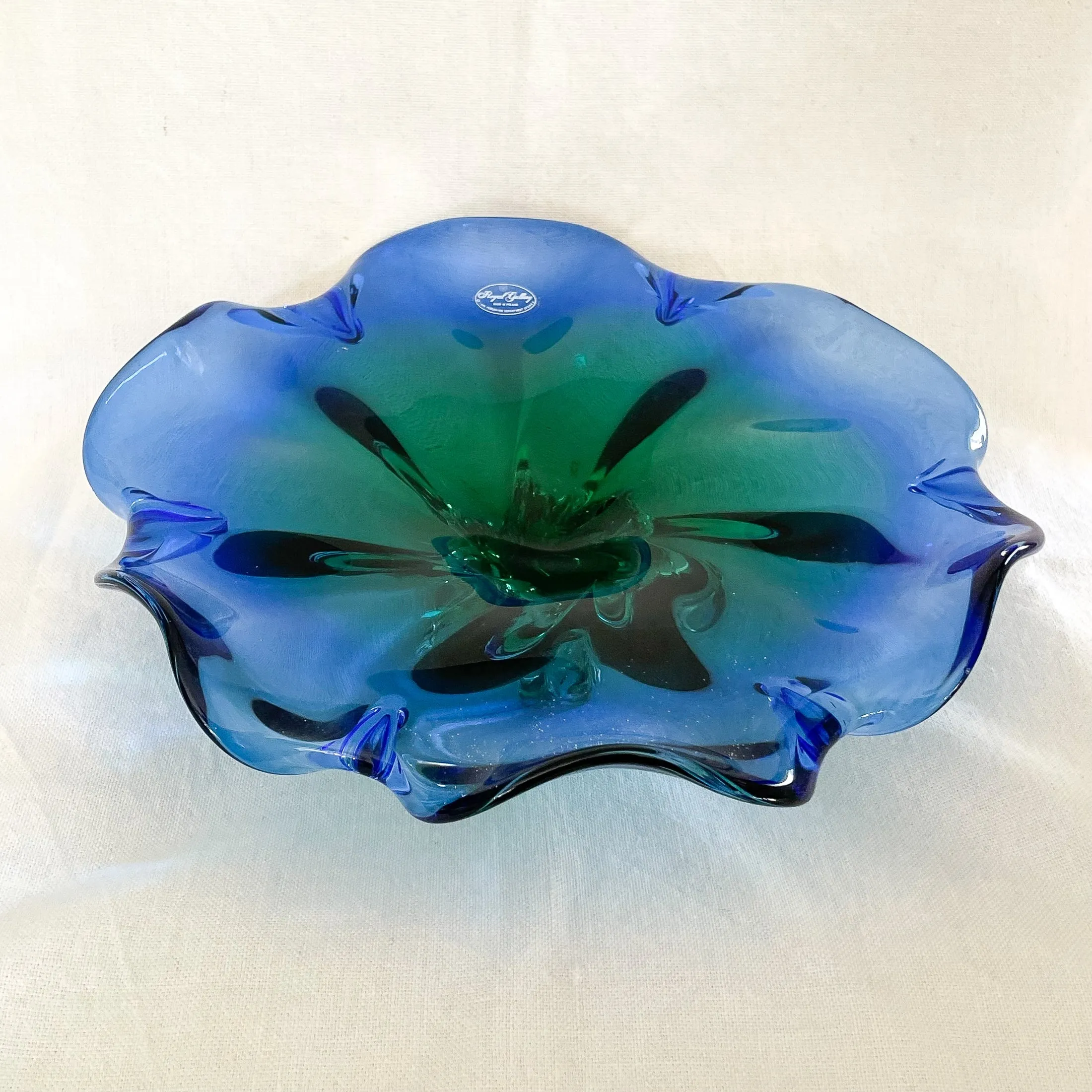 Blue/Green Art Glass Bowl/Display, Royal Gallery Made in Poland, Murano Style