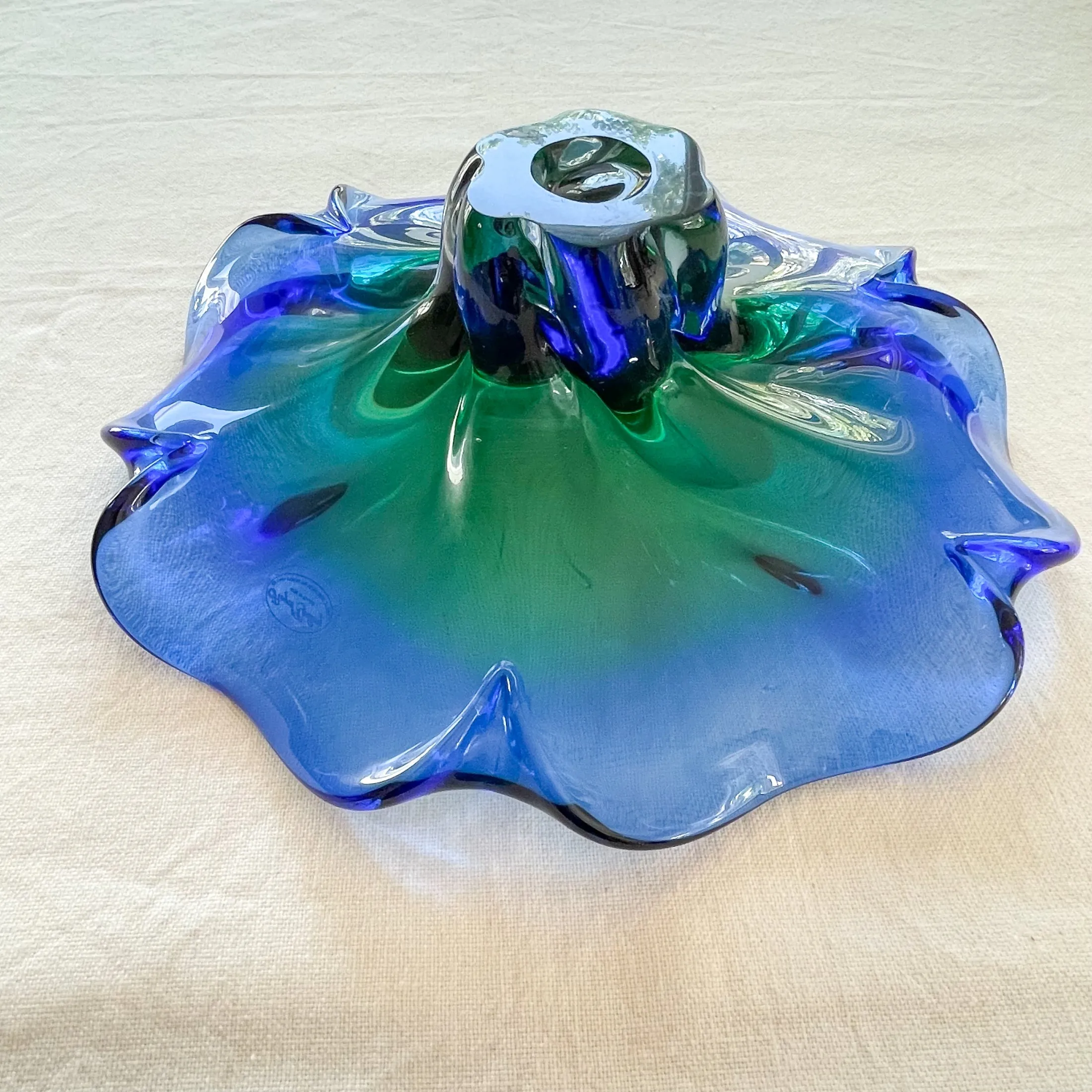 Blue/Green Art Glass Bowl/Display, Royal Gallery Made in Poland, Murano Style