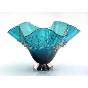 Dew Drops Fluted Glass Bowl in Teal by Glass Rocks Dottie Boscamp