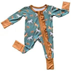 Ember Teal Bamboo Ruffle Convertible Footie