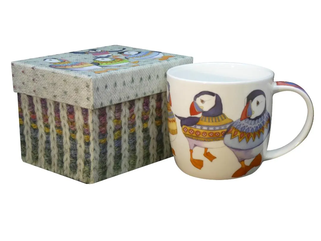 Emma Ball Woolly Puffins Bone China Boxed Mug