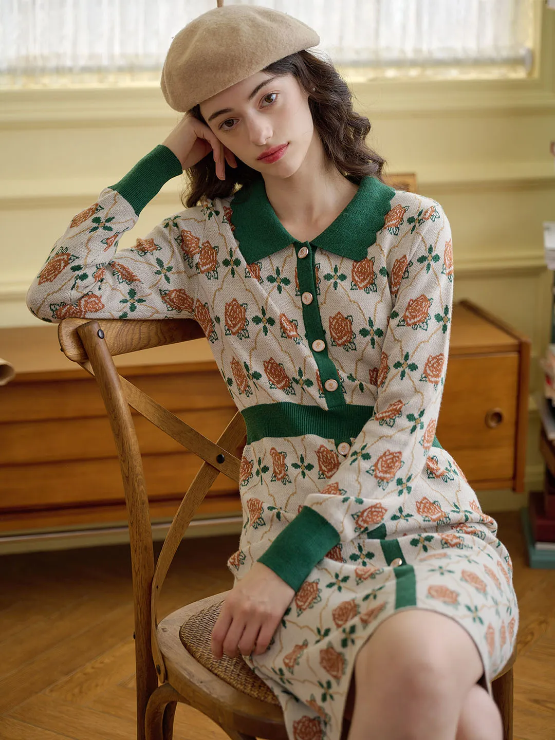 【Final Sale】Lucy Floral Pattern Contrast Trim Dress