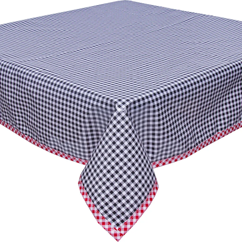 Gingham Black Oilcloth Tablecloth with Red Gingham Trim