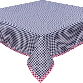 Gingham Black Oilcloth Tablecloth with Red Gingham Trim