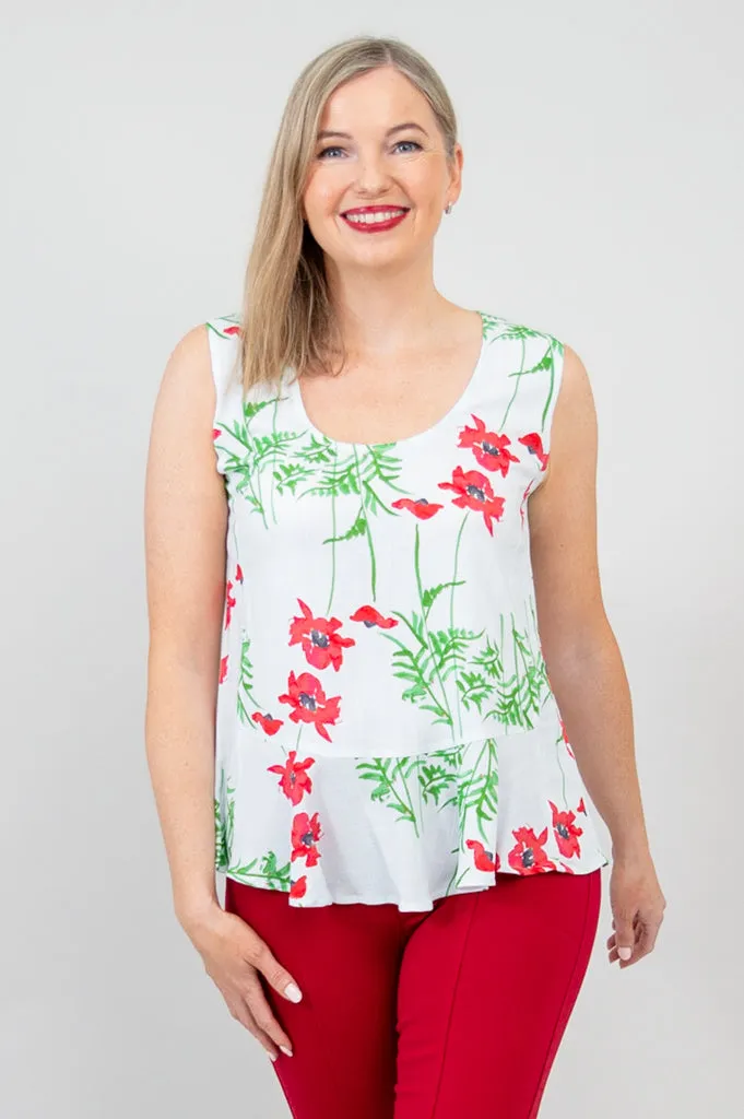 Ginny Tank, Poppies, Linen Bamboo - Final Sale