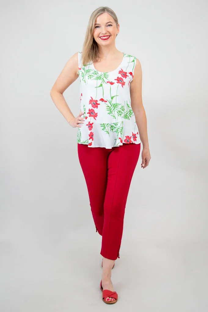 Ginny Tank, Poppies, Linen Bamboo - Final Sale