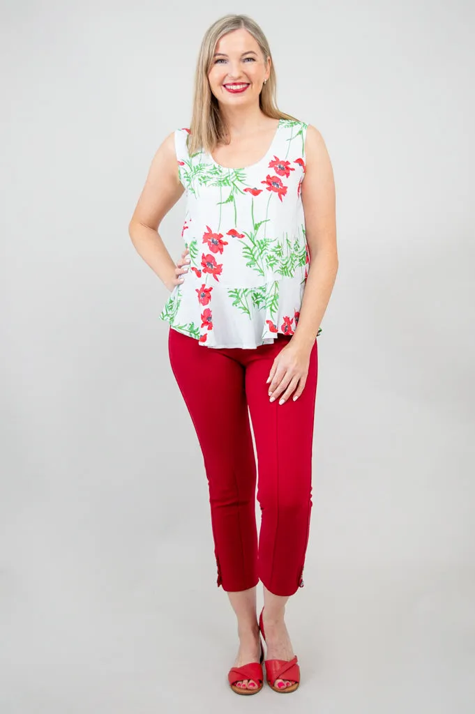 Ginny Tank, Poppies, Linen Bamboo - Final Sale