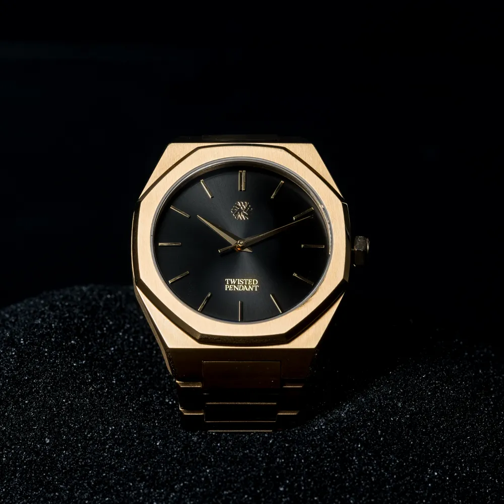 Gold & Black Stainless Steel Watch