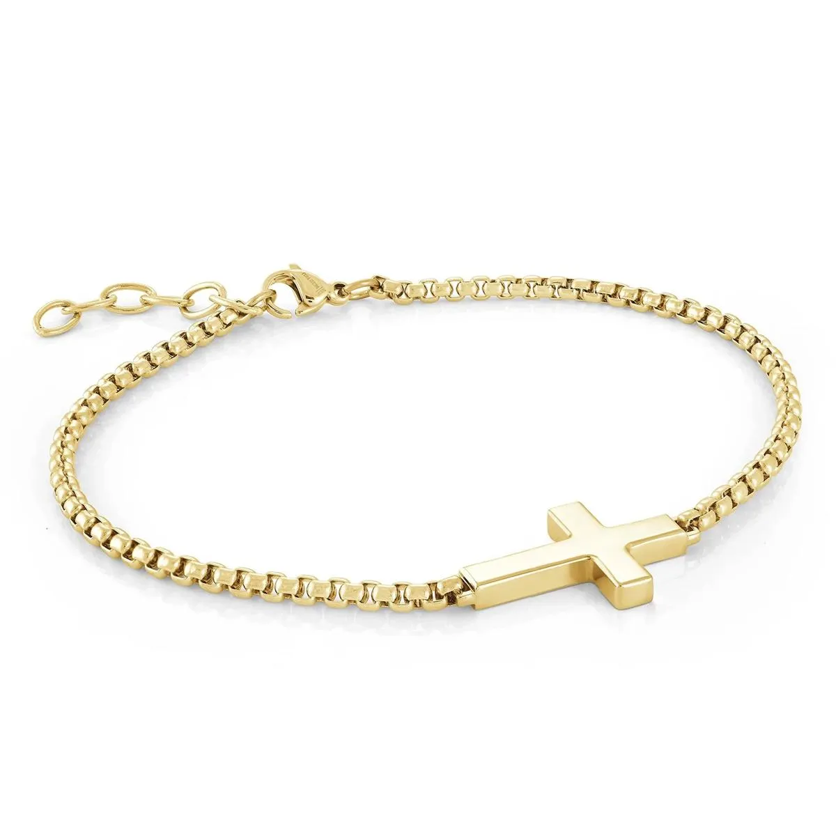 GOLD PLATED STEEL BRACELET WITH SIDEWAYS CROSS