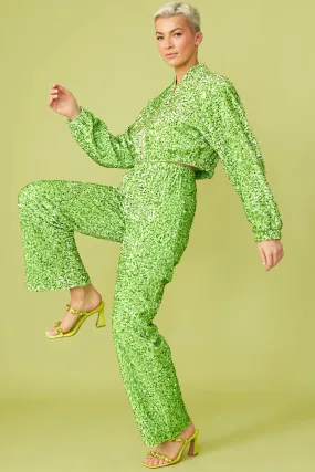 Green Bamboo Blend Sequin Trousers