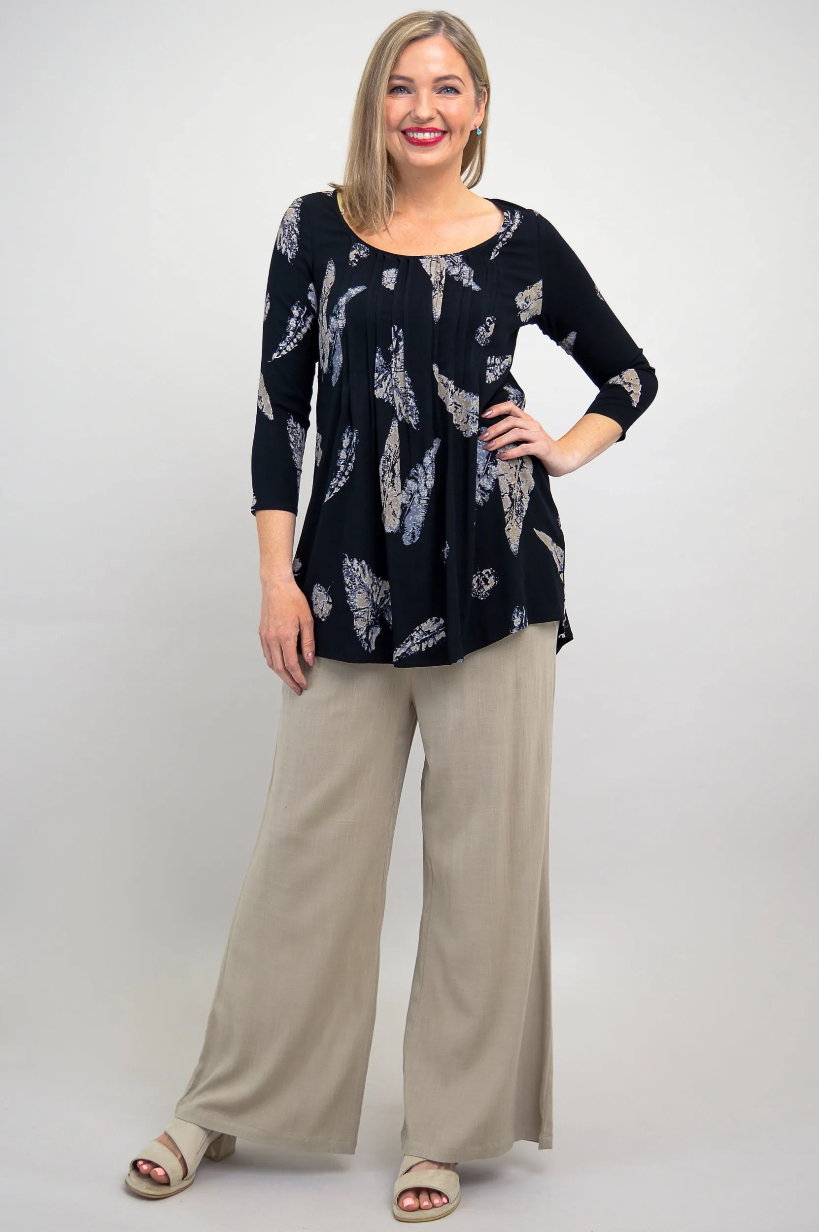 Harper Top, Leaf Shadow, Linen Bamboo - Final Sale