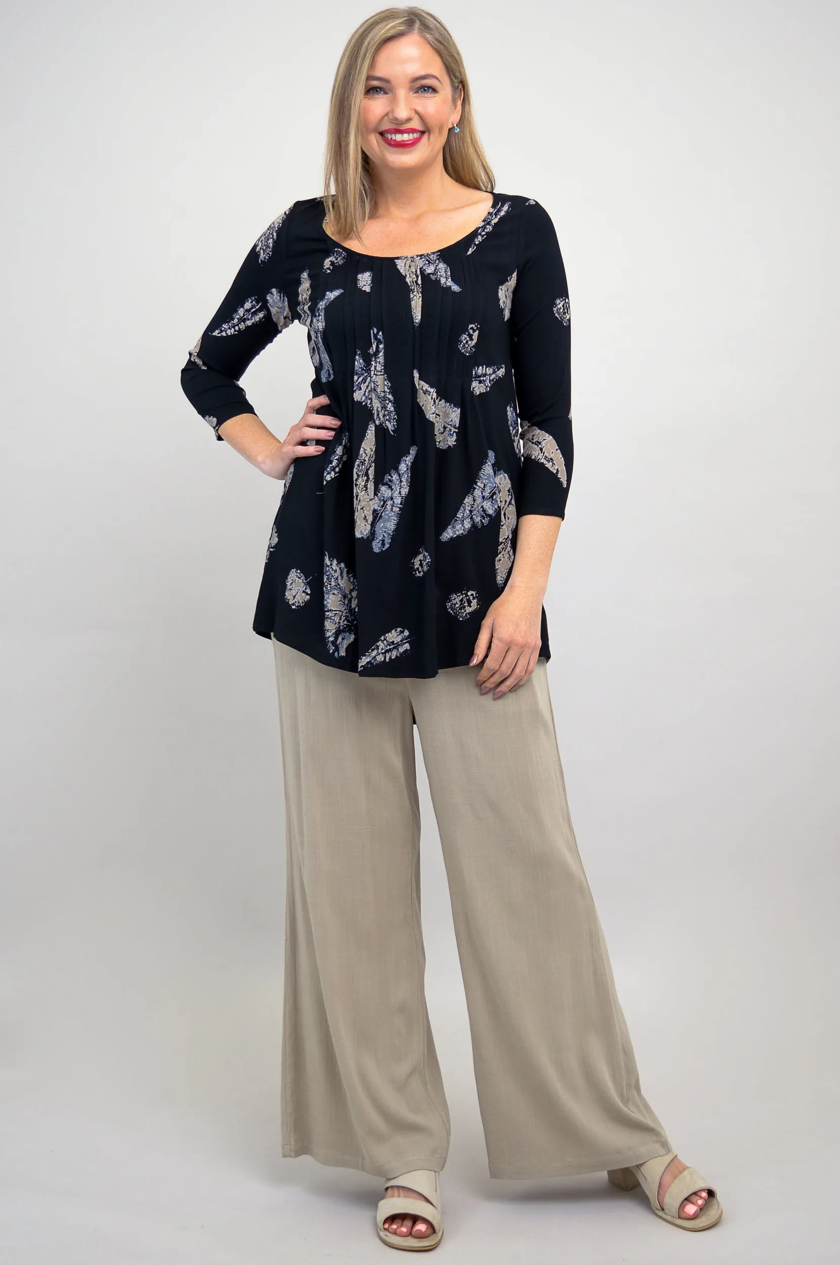 Harper Top, Leaf Shadow, Linen Bamboo - Final Sale