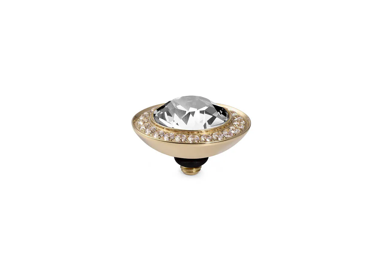 Qudo Gold Plated Stainless Steel Tondo Deluxe 13mm Top in Crystal