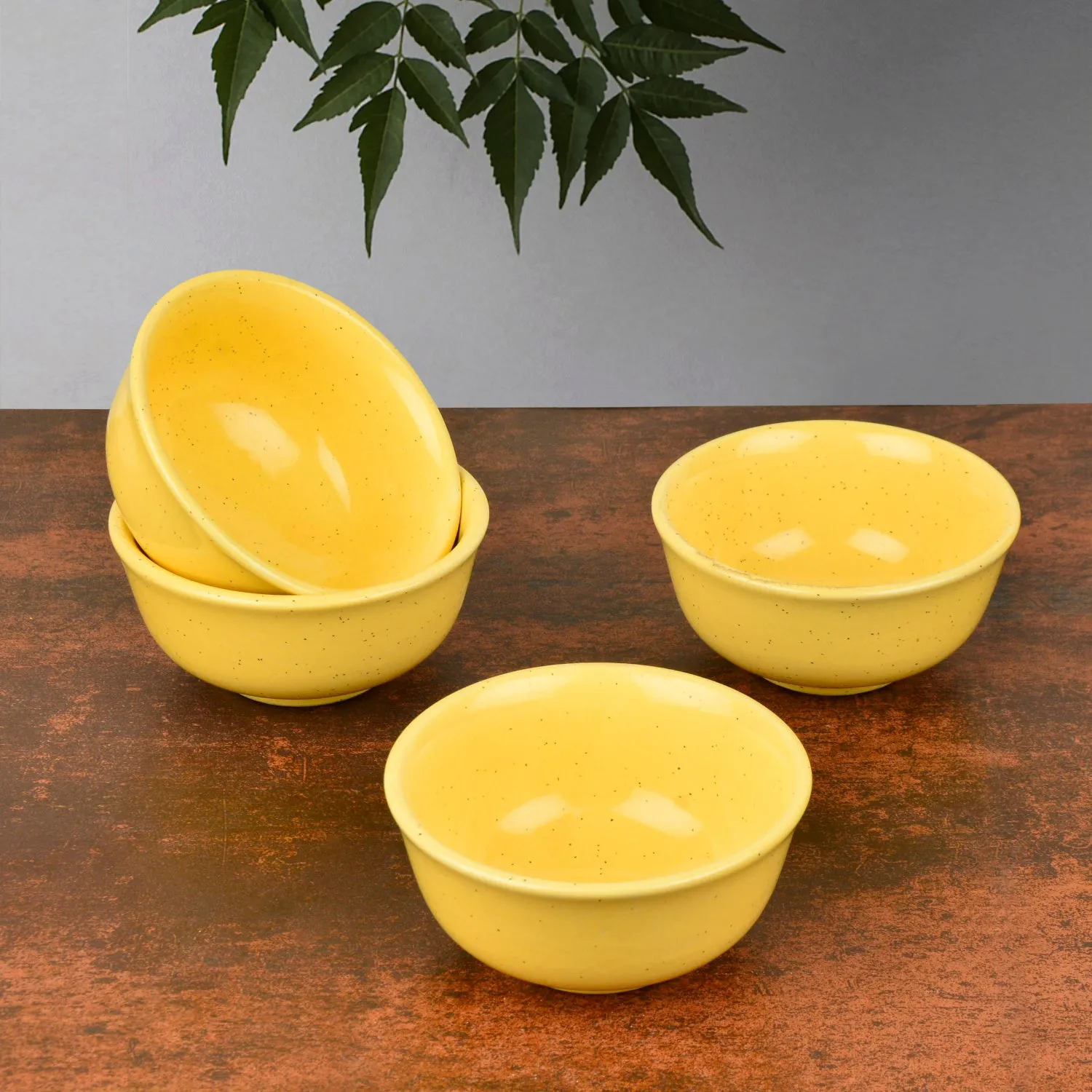 "Golden Glow Collection" Premium Ceramic Dinner Serving Bowls (Set of 4, Yellow , 160 ml)