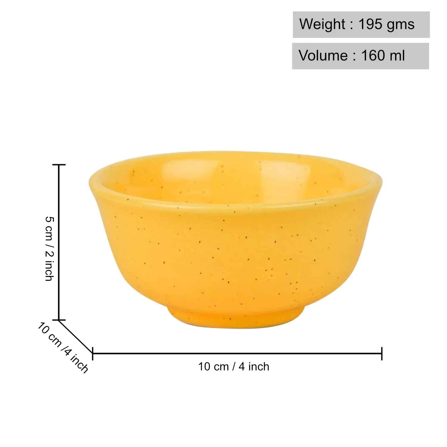 "Golden Glow Collection" Premium Ceramic Dinner Serving Bowls (Set of 4, Yellow , 160 ml)