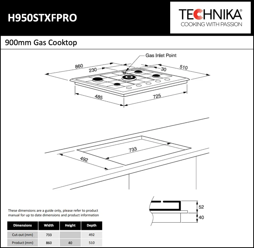 Technika H950STXFPRO 5 Burner Gas Cooktop - Special Order