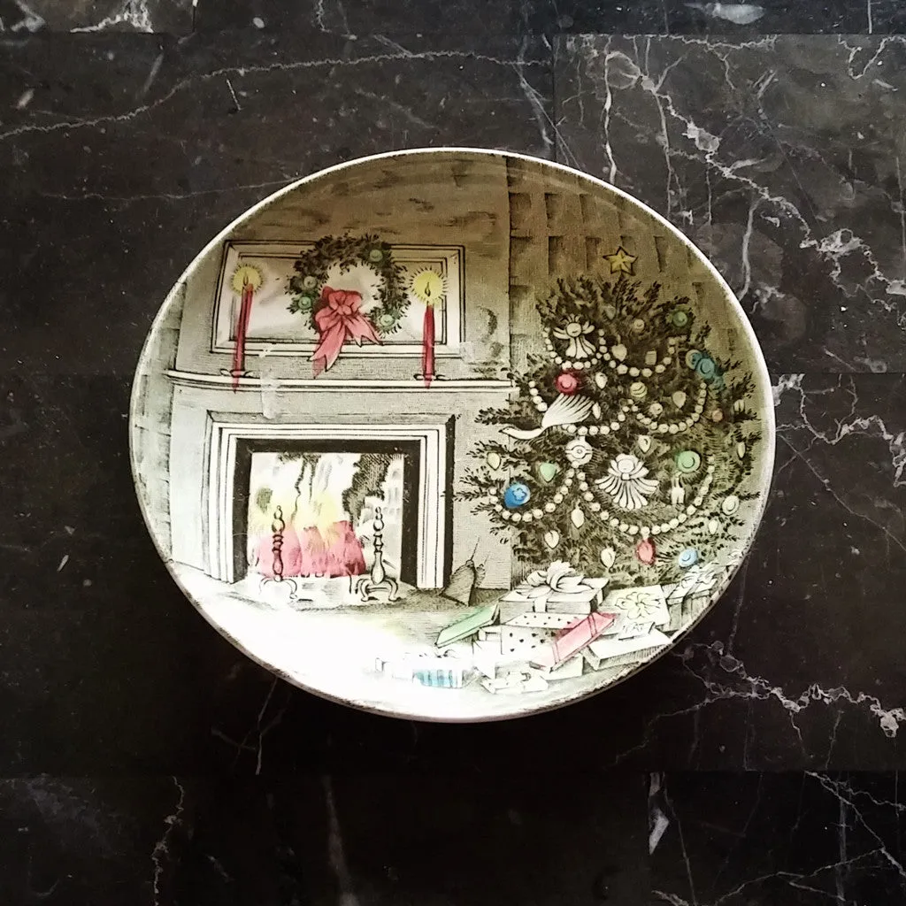 *VINTAGE JOHNSON BROS MADE IN ENGLAND CHRISTMAS TREE SCENE JEWELRY TRINKET DISH